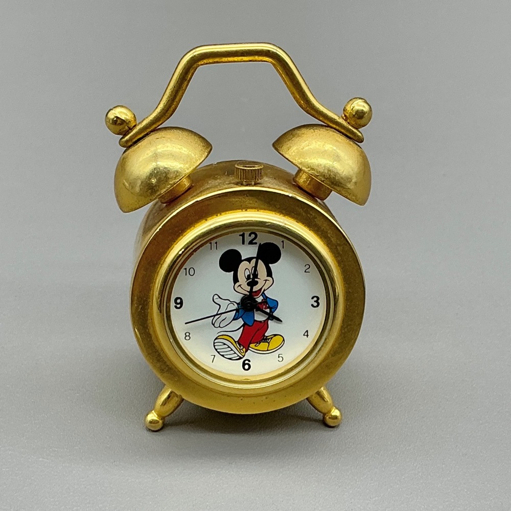 Disney Clock Gold Tone Mickey Mouse Vintage Miniature Alarm Style NEW BATTERY